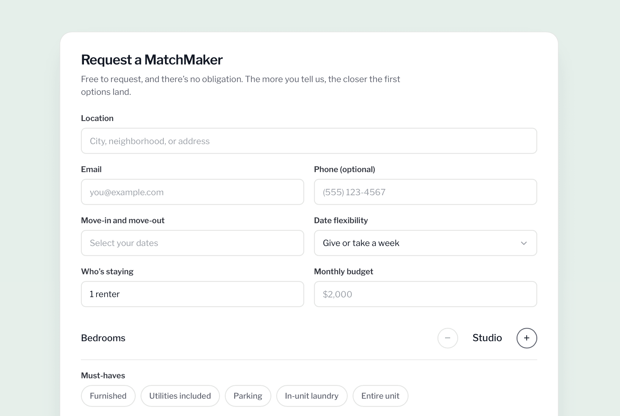 MatchMaker Request form on MatchBook